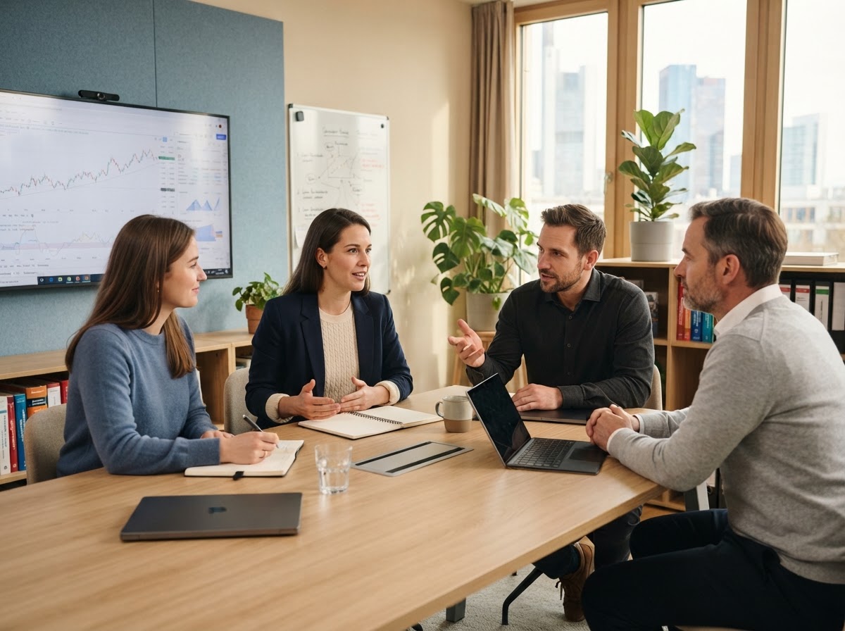 Abundan Fincap team reviewing AI-driven risk and data models